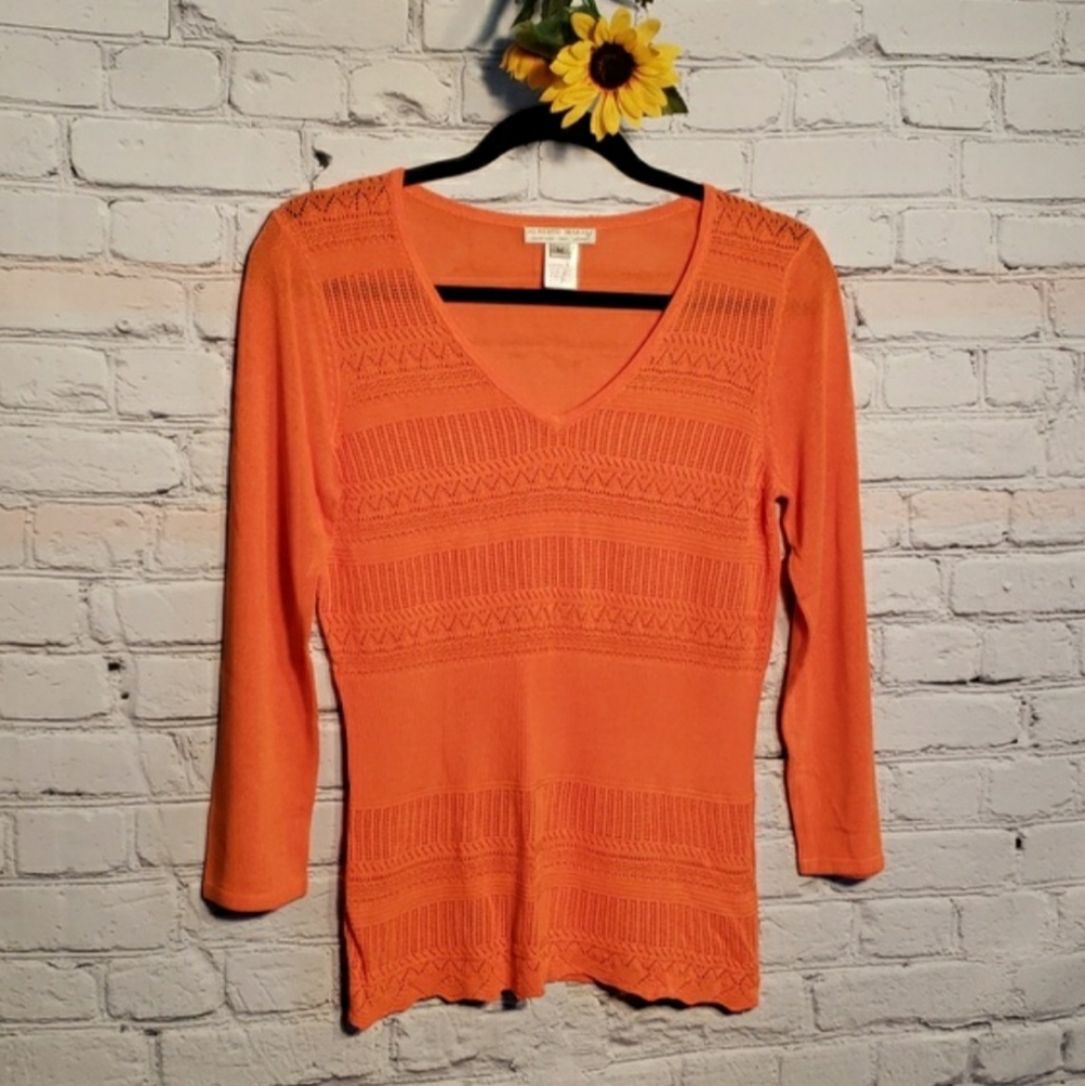 Alberto Makali V-Neck Open Weave Sweater Orange Sz M